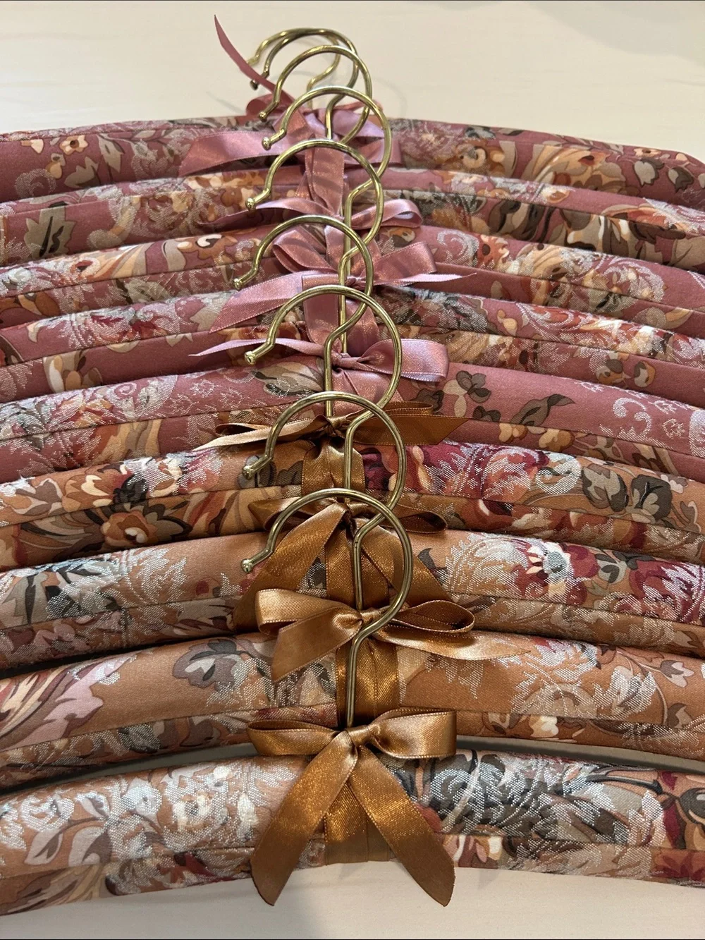Set of 9 Soft Floral Padded Hangers in Rose and Warm Beige Tones